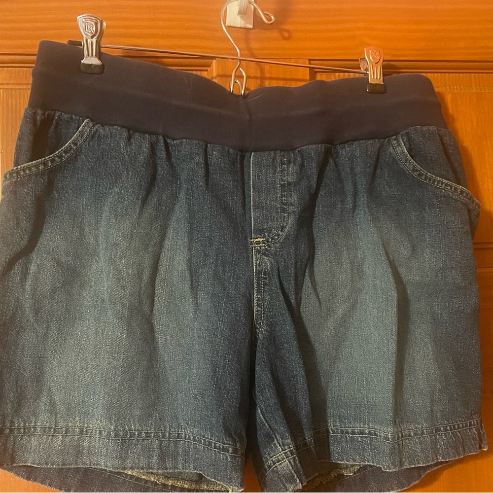 Maternity Denim Elastic-Waist Women’s Shorts - Dark Blue